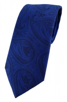TigerTie Designer Krawatte in royal blau schwarz Paisley gemustert