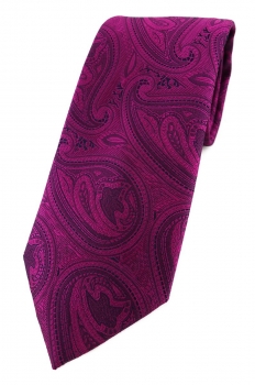 TigerTie Designer Krawatte in magenta beere lila schwarz Paisley gemustert
