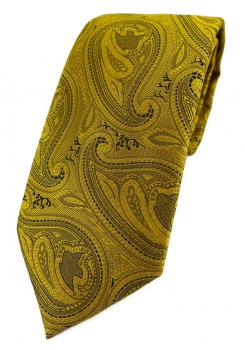 TigerTie Designer Krawatte in gold schwarz Paisley gemustert