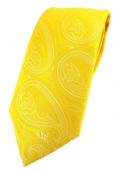 TigerTie Designer Krawatte in gelb zitronengelb silber Paisley gemustert