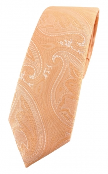 TigerTie - schmale Designer Krawatte lachsorange silberweiss Paisley gemustert