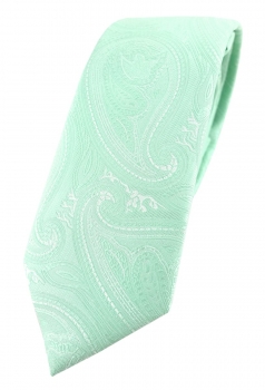 TigerTie - schmale Designer Krawatte in mint silberweiss Paisley gemustert