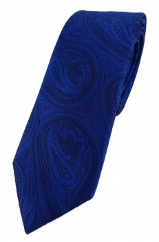 TigerTie - schmale Designer Krawatte in royal blau schwarz Paisley gemustert