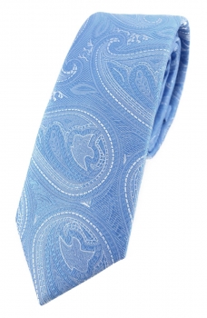 TigerTie - schmale Designer Krawatte in hellblau blau silber Paisley gemustert