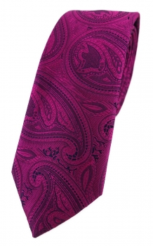 TigerTie - schmale Krawatte in magenta beere lila schwarz Paisley gemustert