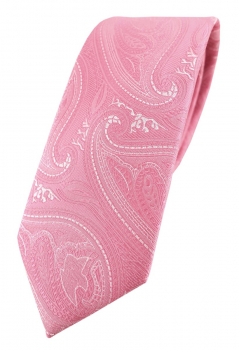 TigerTie - schmale Designer Krawatte in rosapink silber Paisley gemustert