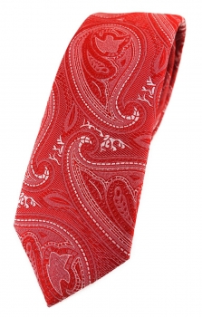 TigerTie - schmale Designer Krawatte in rot silber Paisley gemustert