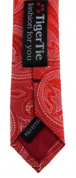 TigerTie - schmale Designer Krawatte in rot silber Paisley gemustert