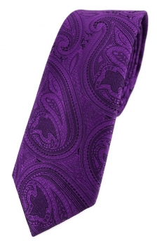 TigerTie - schmale Designer Krawatte in lila schwarz Paisley gemustert