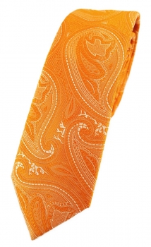 TigerTie - schmale Designer Krawatte in orange silber Paisley gemustert