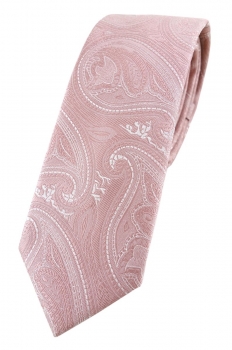 TigerTie - schmale Designer Krawatte in rosa altrosa silber Paisley gemustert