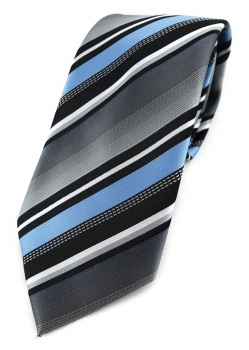 TigerTie Designer Krawatte in hellblau silber grau weiss schwarz gestreift