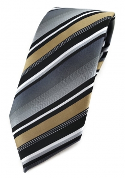 TigerTie Designer Krawatte in gold silber grau weiss schwarz gestreift
