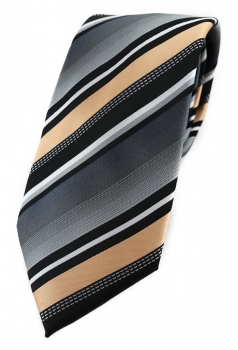 TigerTie Designer Krawatte in lachs silber grau weiss schwarz gestreift