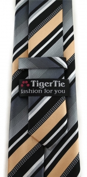 TigerTie Designer Krawatte in lachs silber grau weiss schwarz gestreift