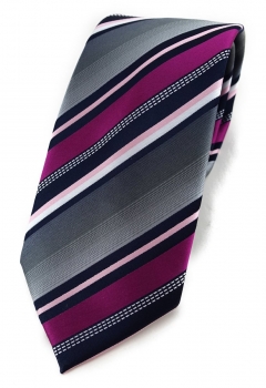 TigerTie Designer Krawatte in magenta silber grau weiss schwarz gestreift