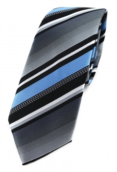 TigerTie - schmale Krawatte in hellblau silber grau weiss schwarz gestreift