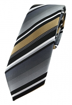 TigerTie - schmale Krawatte in gold silber grau weiss schwarz gestreift