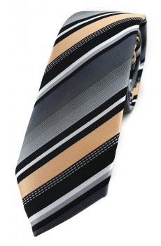 TigerTie - schmale Krawatte in lachs silber grau weiss schwarz gestreift