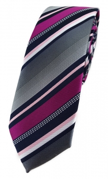 TigerTie - schmale Krawatte in magenta silber grau weiss schwarz gestreift