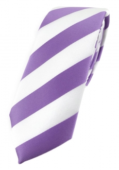 TigerTie - schmale Designer Krawatte in flieder weiss gestreift