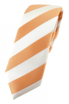 TigerTie - schmale Designer Krawatte in apricot weiss gestreift