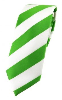 TigerTie - schmale Designer Krawatte in grasgrün weiss gestreift