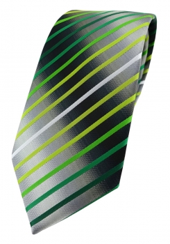 TigerTie Designer Krawatte in grün hellgrün grasgrün weiss silbergrau gestreift
