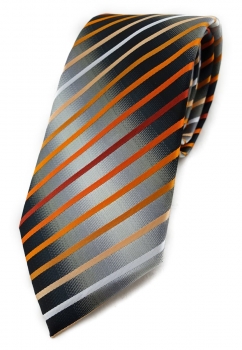 TigerTie Krawatte in orange lachs rotbraun weiss silbergrau schwarz gestreift