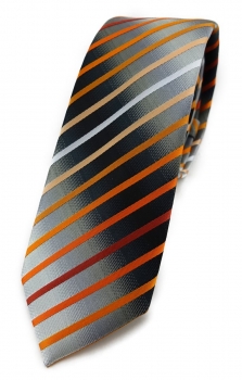 TigerTie - schmale Krawatte orange lachs weiss silbergrau schwarz gestreift