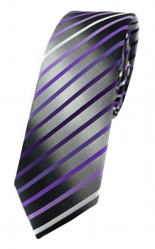 TigerTie - schmale Krawatte lila violett flieder silbergrau schwarz gestreift
