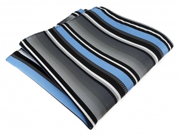 TigerTie Designer Einstecktuch in hellblau silber grau weiss schwarz gestreift