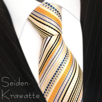 TigerTie Seidenkrawatte orange schwarz blau silber gold gestreift - Krawatte Tie