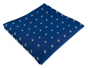 TigerTie Designer Einstecktuch in royal blau silber mit Lilien gemustert