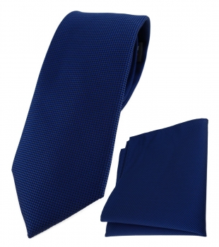 TigerTie Krawatte + Einstecktuch in dunkelblau fein gepunktet - Breite 7 cm