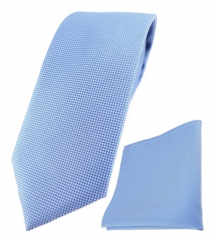 TigerTie Krawatte + Einstecktuch in hellblau fein gepunktet - Breite 7 cm