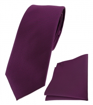 TigerTie Krawatte + Einstecktuch in beere fein gepunktet - Breite 7 cm