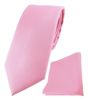 TigerTie Krawatte + Einstecktuch in schweinchenrosa fein gepunktet - Breite 7 cm