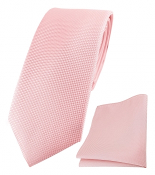 TigerTie Krawatte + Einstecktuch in rosa fein gepunktet - Breite 7 cm