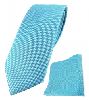 TigerTie Krawatte + Einstecktuch in türkis fein gepunktet - Breite 7 cm