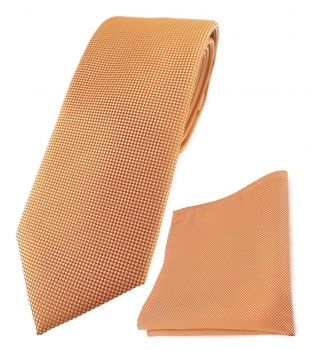 TigerTie Krawatte + Einstecktuch in lachs fein gepunktet - Breite 7 cm