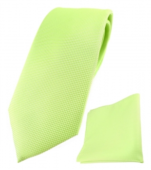 TigerTie Krawatte + Einstecktuch in limette fein gepunktet - Breite 7 cm