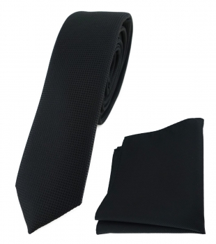 schmale TigerTie Krawatte + Einstecktuch schwarz fein gepunktet - Breite 4,5 cm