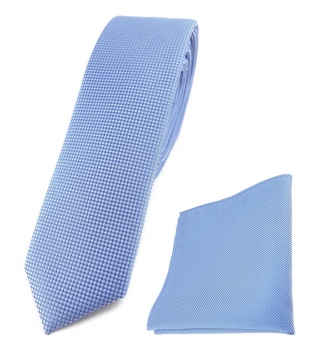 schmale TigerTie Krawatte + Einstecktuch hellblau fein gepunktet - Breite 4,5 cm