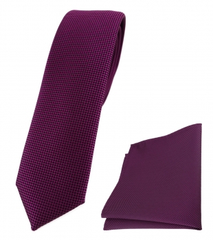 schmale TigerTie Krawatte + Einstecktuch in beere fein gepunktet - Breite 4,5 cm