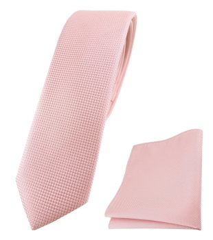 schmale TigerTie Krawatte + Einstecktuch in rosa fein gepunktet - Breite 4,5 cm