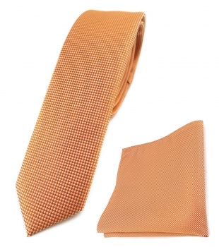 schmale TigerTie Krawatte + Einstecktuch in lachs fein gepunktet - Breite 4,5 cm