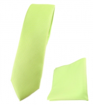 schmale TigerTie Krawatte + Einstecktuch limette fein gepunktet - Breite 4,5 cm
