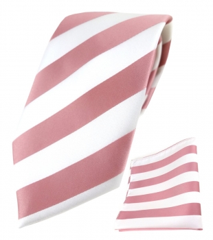 TigerTie Designer Krawatte + TigerTie Einstecktuch in rosa weiss gestreift
