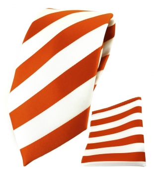 TigerTie Designer Krawatte + TigerTie Einstecktuch in orange weiss gestreift